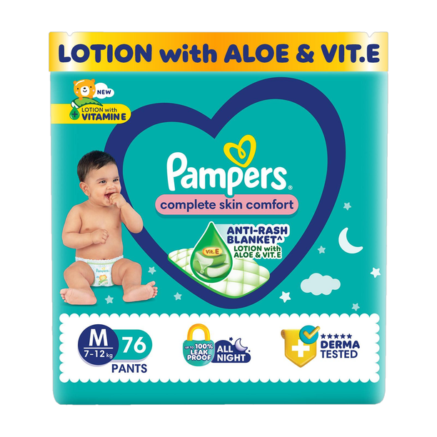 Pampers Complete Skin Comfort Pants, Anti-rash blanket, Lotion with VitaminE & Aloe Vera - M