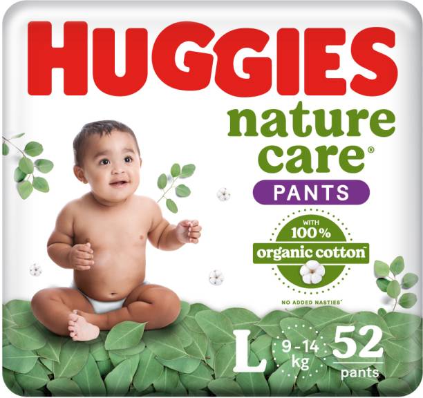 Huggies Nature Care Premium Baby Diaper Pants Made with 100% Organic Cotton , (9-14 Kg) - L