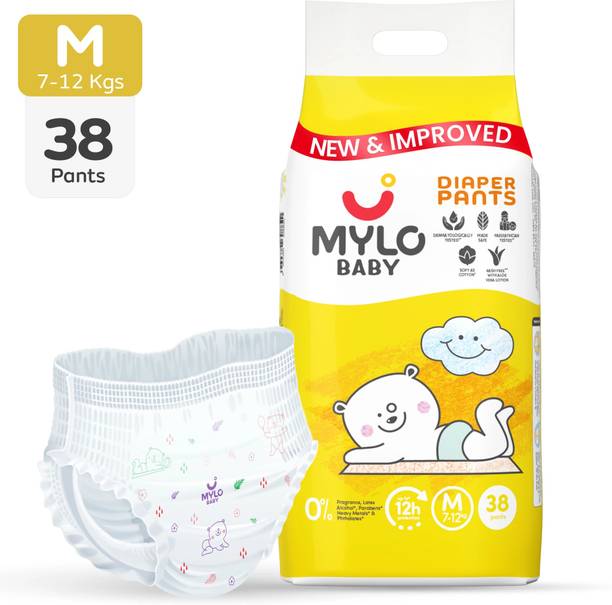 MYLO Baby Diaper Pants | Super Absorbent with Aloe Vera | Leak Proof | Anti Rash - M