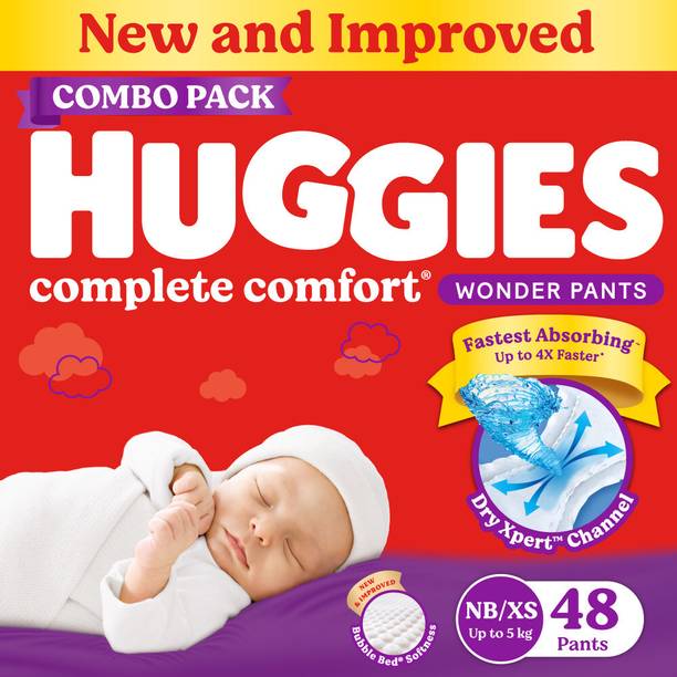 Huggies Complete Comfort Wonder Pants, India's Fastest Absorbing Diaper | - New Born
