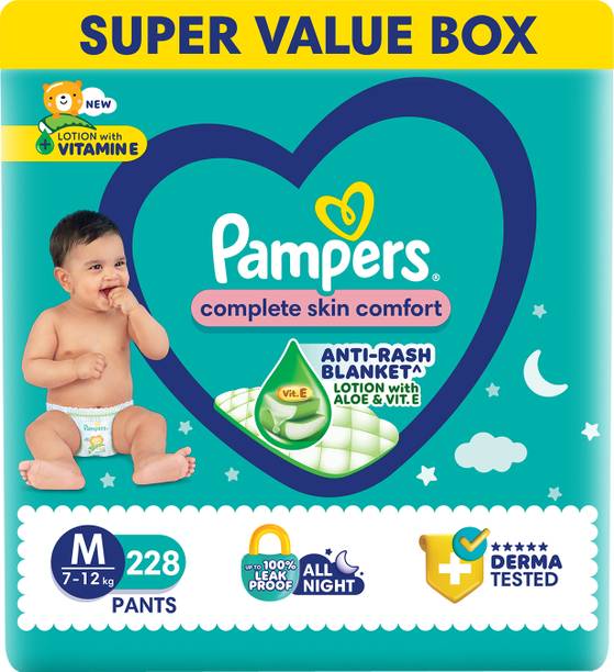 Pampers Complete Skin Comfort Pants, Anti-rash blanket, Lotion with VitaminE & Aloe Vera Pant Diapers - M