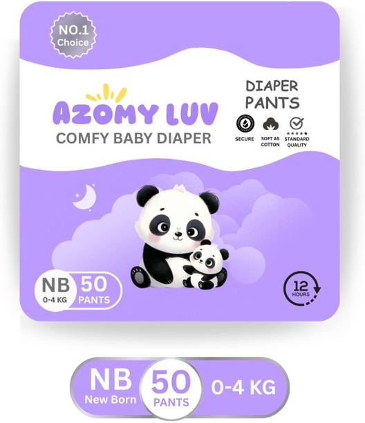 AzomyLuv Baby Diaper Pants ∣ UltraDry NB Size ∣ 0-4 KG ∣ Upto 12 Hrs Absorption - New Born