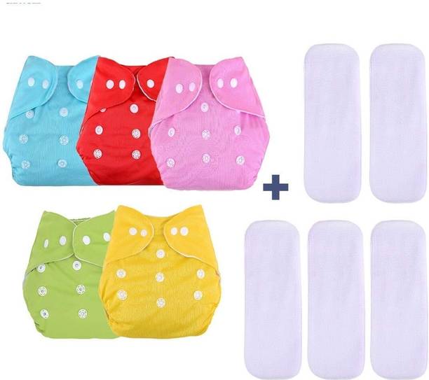 kosi Baby Washable Cloth Diaper with Wet-Free White Inserts(5 Diaper + 5 Inserts)) Washable Fish Diapers