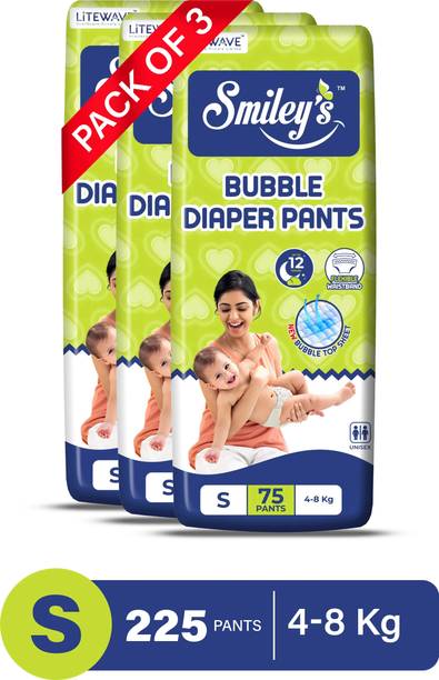 LITEWAVE Smiley's S Size Bubble Baby Diaper Pants Up to 12 Hours Protection | 4-8 kg | - S