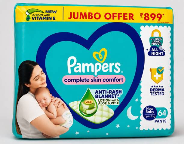 Pampers Complete Skin Comfort Pants, Anti-rash blanket, Lotion with VitaminE & Aloe Vera Pant Diapers - New Born