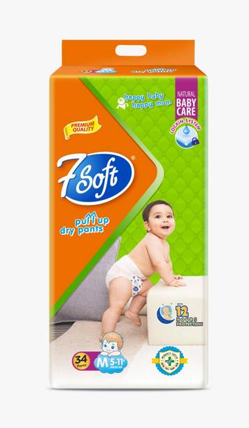 7 Soft Pull-Up Dry Pants Diapers with Wetness Indicator, Upto 12Hrs Absorb - M
