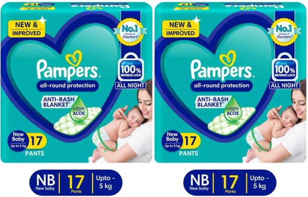 Pampers all-round protection New Born size ( NB 17+17 pieces ) babys Diaper, - New Born