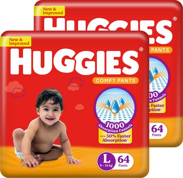Huggies Comfy Baby Diaper Pants, Upto 50% Faster Absorption (64 X 2) - L