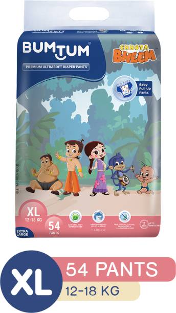BUMTUM Chhota Bheem Premium Baby Pull-Up Diaper Pants with Aloe Vera,Wetness Indicator and 12 Hours Absorption - Extra Large - XL
