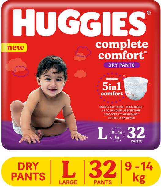 Huggies Complete Comfort Dry Pants Large Baby Diaper Pants with 5 in 1 Comfort - L