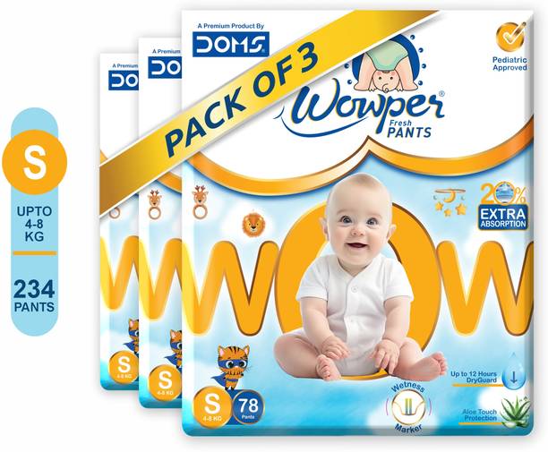 Wowper Fresh Baby Diapers Pants | Wetness Indicator | Upto 12 Hrs Absorbtion |4-8 Kg - S