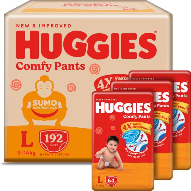 Huggies Comfy Baby Diaper Pants, Upto 50% Faster Absorption (64 X 3) - L