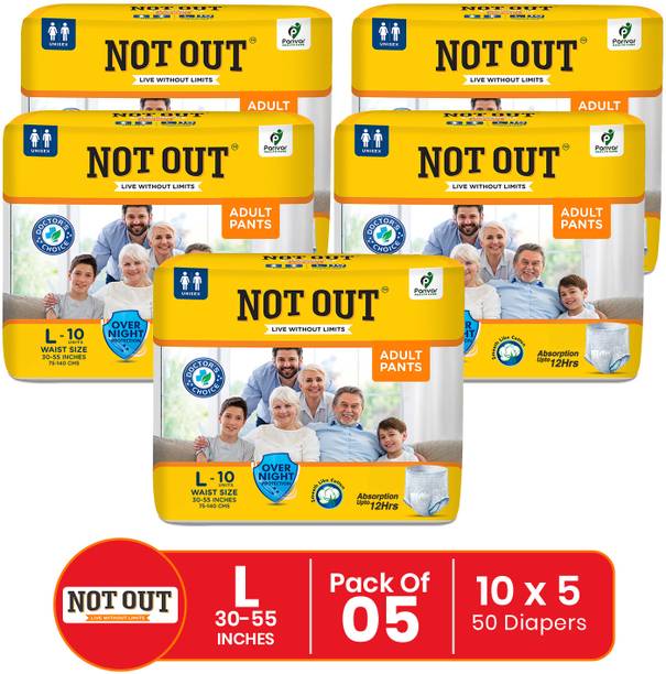NOT OUT Pant Style Adult Diaper | Waist Size 30-55 Inch | 12-Hr Protection & Odour Free Pant Diapers - L