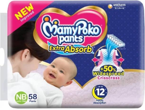 MamyPoko Pants Extra Absorb Baby Size NB (58 Pieces) Diapers - New Born