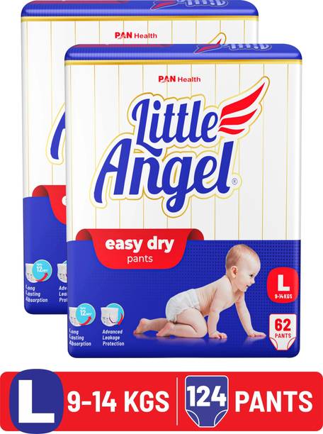 Little Angel Easy Dry Diaper Pants with 12 hrs absorption 62 Count/Pack,Pack of 2,9-14 Kgs - L