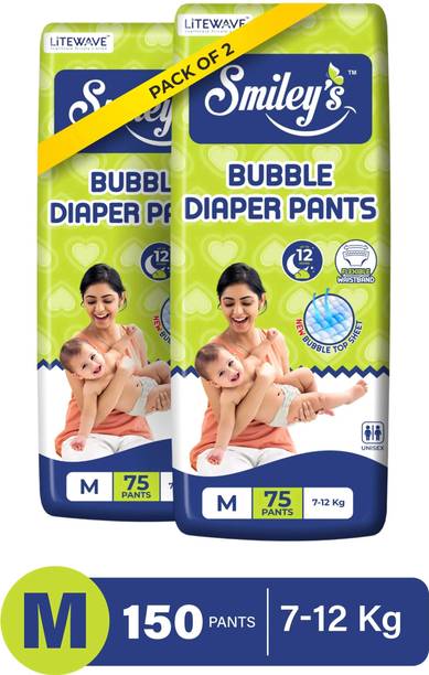 LITEWAVE Smiley's M Size Bubble Baby Diaper Pants Up to 12 Hours Protection | 7- 12 kg - M