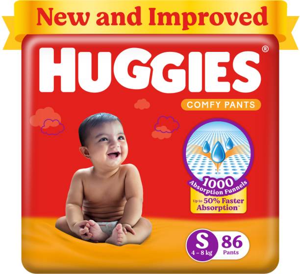 Huggies Comfy Baby Diaper Pants, Upto 50% Faster Absorption - S