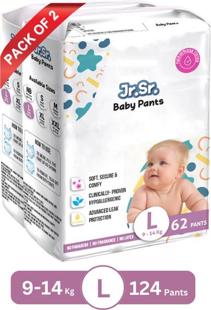 Jr. Sr. Baby Diaper Pants with Advanced Leak Protection | Soft & Comfortable | Pack of 2 - L