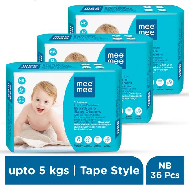 MeeMee Baby Diaper Tape, Wetness Indicator, Leakage Protection, High Absorb Technology - New Born