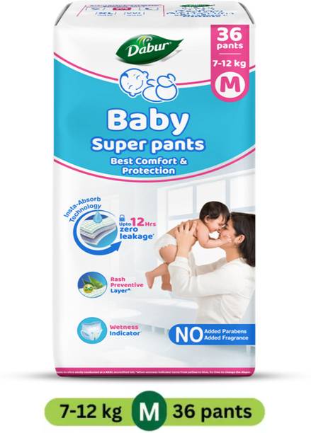 Dabur Baby Super Pants | Diaper Infused with Aloe Vera, Shea Butter & Vitamin E | Insta-Absorb Technology - M