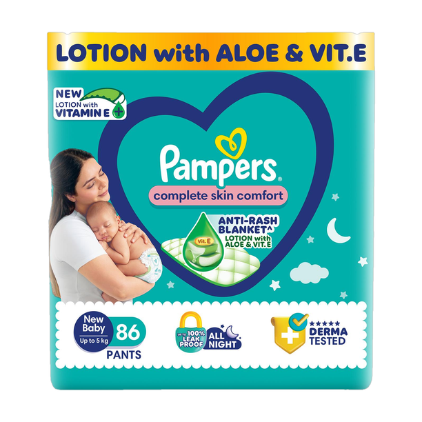 Pampers Complete Skin Comfort with VitaminE & Aloe Vera Lotion - New Born