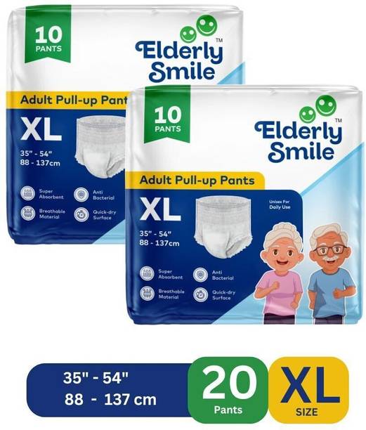Elderly Smile Super Absorbent Premium Pull Up Pants | Waist Size (35"-54") | Pack of 2 Adult Diapers - XL