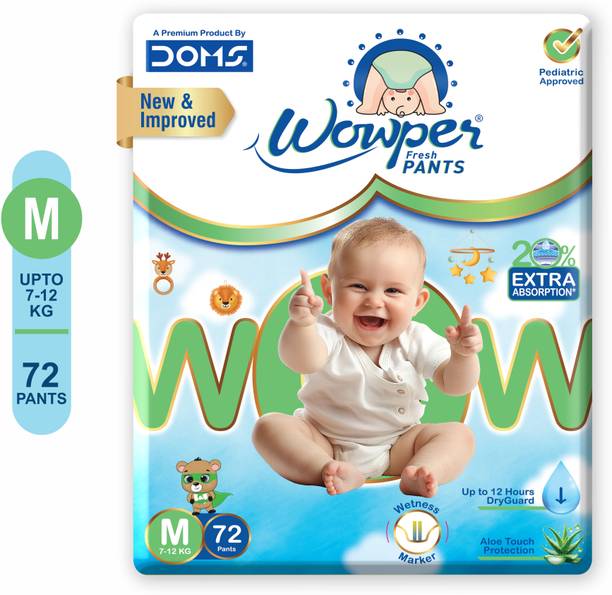 Wowper Fresh Baby Diaper Pants | Medium | 7-12 Kgs | Wetness Indicator - M