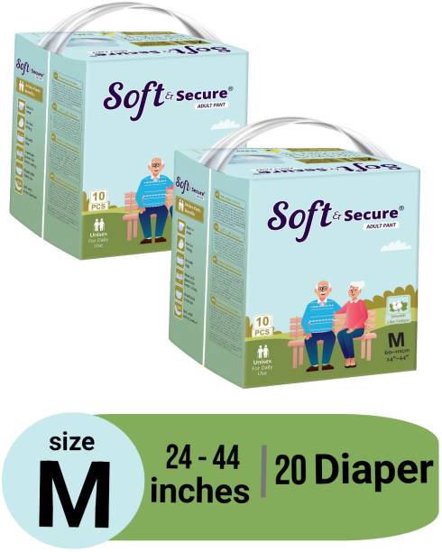 soft & secure Pull Ups Pants Adult Diapers M-Size 20-Pieces|,Waist Size (24-44 Inch) Adult Diapers - M