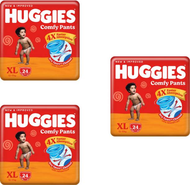 Huggies Comfy Baby Diaper Pants,Faster Absorption Extra Large Size (Pack of 3) Pant Diapers - XL