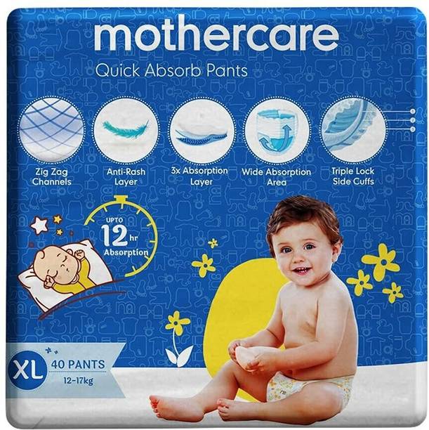 Mothercare Quick Absorb Anti-Rash Diaper Pants for Babies, XL, 40 Count,(Pack of 1) - XL