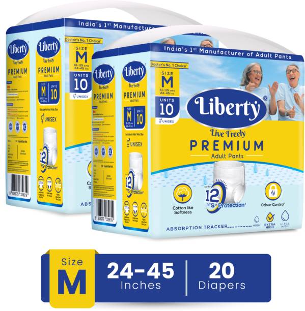 Liberty Premium Pants Unisex, Waist Size (61-115 cm | 24-45 Inches) (Pack of 2) Adult Diapers - M