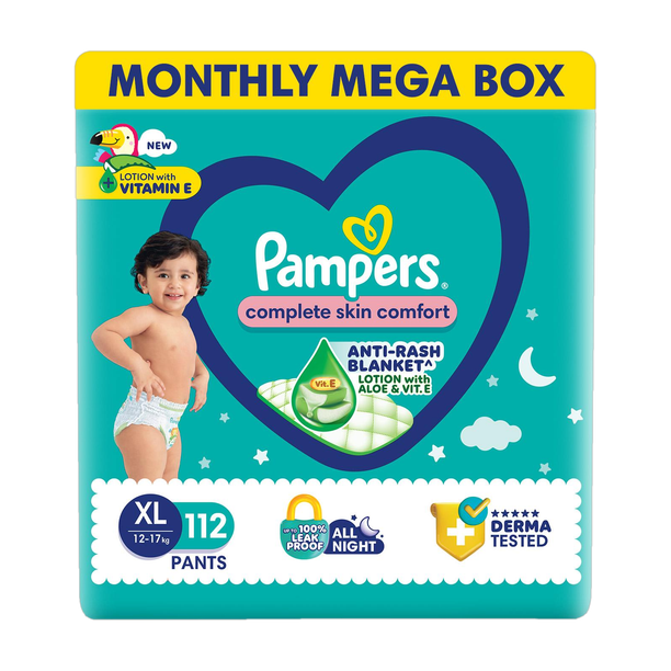 Pampers Complete Skin Comfort Pants, Anti-rash blanket, Lotion with VitaminE & Aloe Vera Pant Diapers - XL
