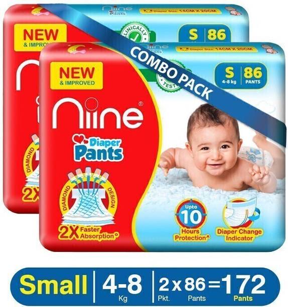 niine Cottony Soft Baby Diaper Pants with Indicator for Overnight Protection 172 Count - S