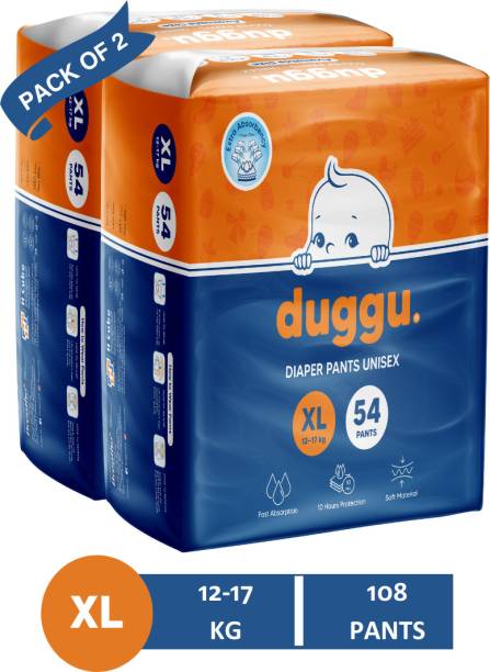 Duggu Baby Diapers Pants | 12 - 17 Kg | Xtra Large | Pack 2 | 108 Pieces - XL