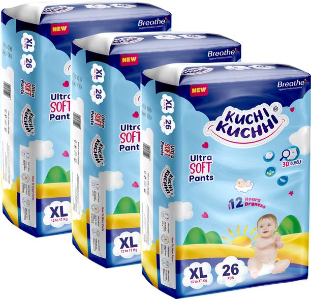 KUCHI KUCHHI Premium super soft baby diaper with a 3D bubble top (Pack of 3) - XL