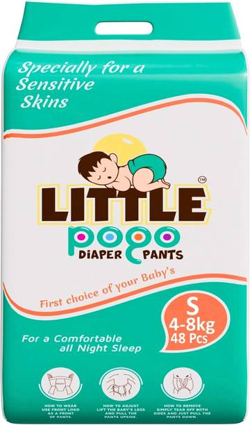 LITTLE POGO Baby Diaper, Weight 4-8 Kg, Cotton Cloth, 48 Count, Essentials Diapers - S