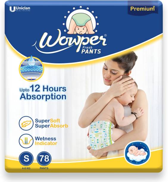 Wowper Fresh Baby Diapers Pants | Wetness Indicator | Upto 12 Hrs Absorption | 4-8 Kg - S
