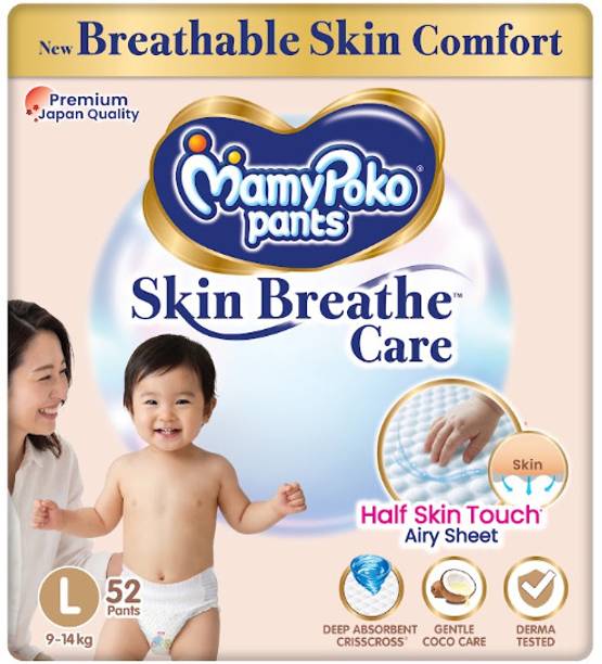 MamyPoko Pants Skin Breathe Care , 3X Breathable & Derma Tested-L (52 Count) Pan