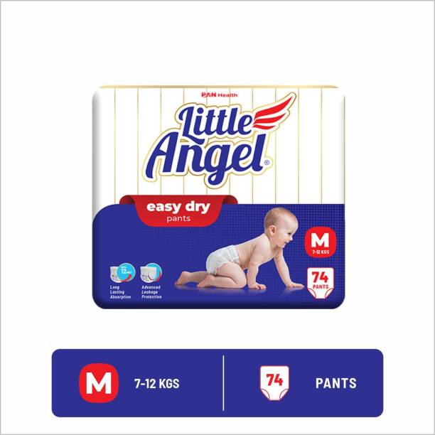 Little Angel Easy Dry Diaper Pants with 12 hrs absorption Medium (M) Size 74 Count, 7-12 Kgs - M