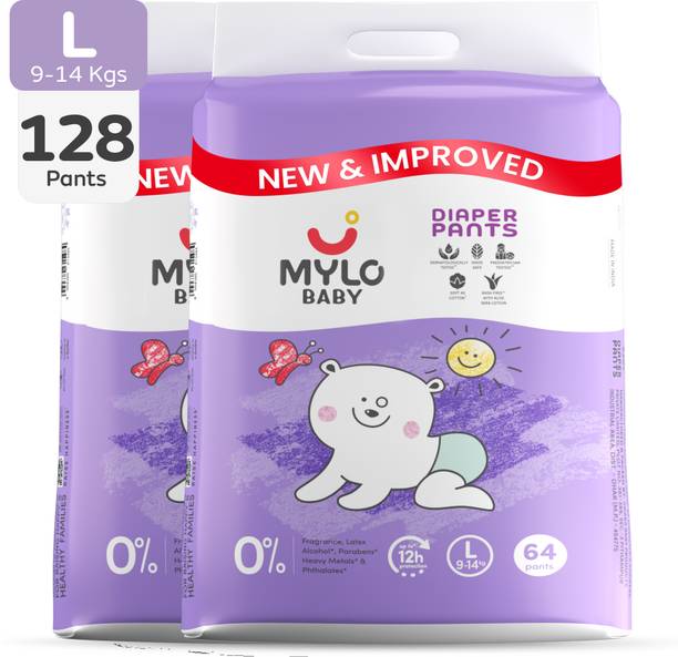 MYLO Baby Diaper Pants|Super Absorbent with Aloe Vera|Leak Proof|Anti Rash|Jumbo Pack - L