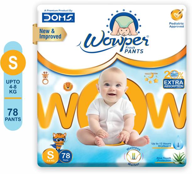 Wowper Fresh Baby Diapers Pants by Doms| Wetness Indicator|Upto 12Hrs Absorb | 4-8 Kg - S