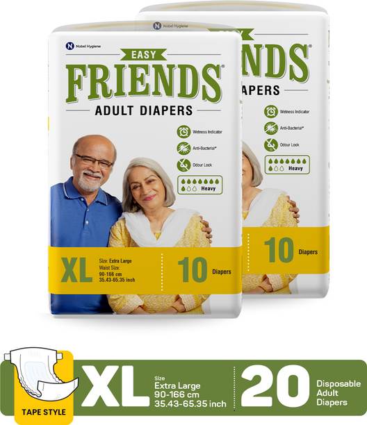 FRIENDS Easy Adult Diaper Tape Style with odour lock and Anti-Bacterial Absorbent Core Adult Diapers - XL