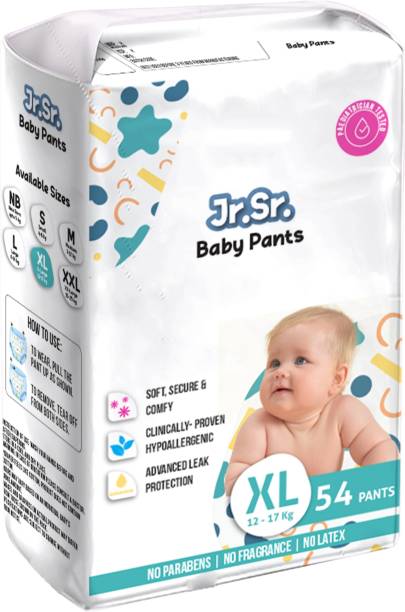 Jr. Sr. baby diaper| Extra Large | 12-17 Kg | 54 Counts | Pack of 1 - XL