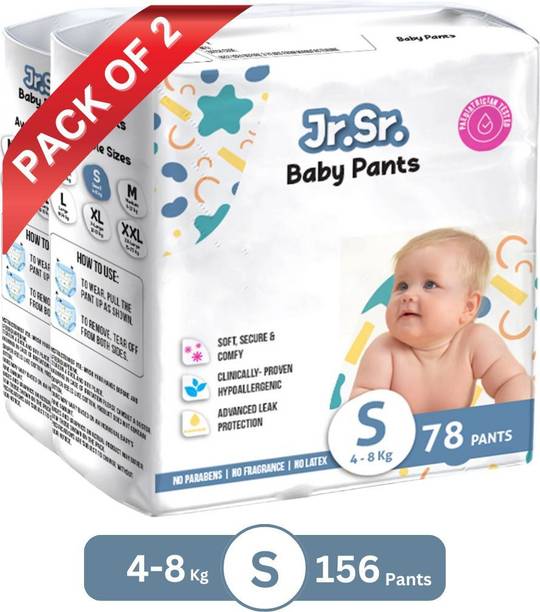 Jr. Sr. Baby Diaper Pants with Advanced Leak Protection | Soft & Comfortable | Pack of 2 - S
