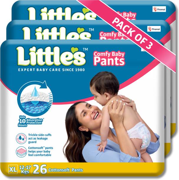 Little's Comfy Baby Pants, Standard, XL, 26 Count With 10 Hours Absorption Protection - XL