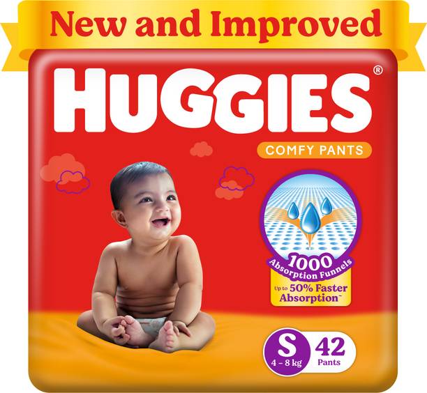 Huggies Comfy Baby Diaper Pants, Upto 50% Faster Absorption - S