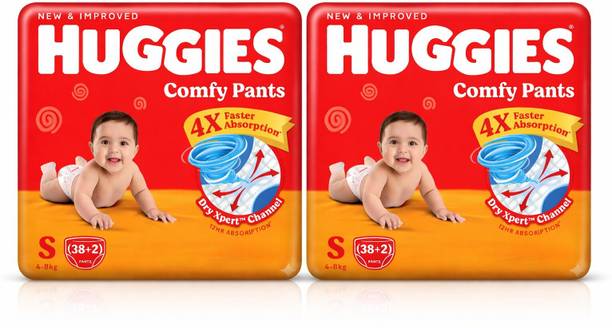 Huggies Comfy Pants Style Baby(Weight 4-8 kg) Small Size Diapers (38+2) Set of Two Pack Pant Diapers - S
