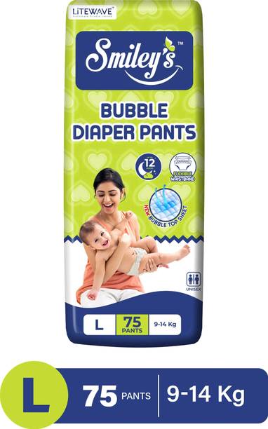 LITEWAVE Smiley's Bubble Baby Diaper Pants with Flexible Waistband | 9-14 kg - L