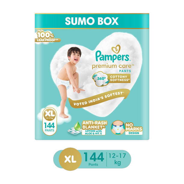 Pampers Premium Care Pants XL 144 | No Marks | Indias Softest Diaper - XL