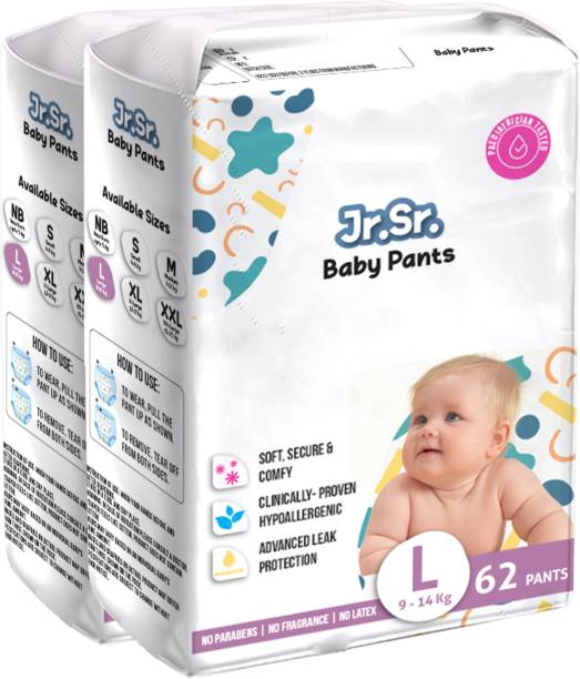 Jr. Sr. baby diaper| Large | 9-14 Kg | 124 Counts | Pack of 2 - L
